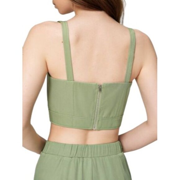 NWT Cider L Green NWT Cropped Bustier Top Silver Chain Straps & Back Zip Closure - Picture 4 of 10